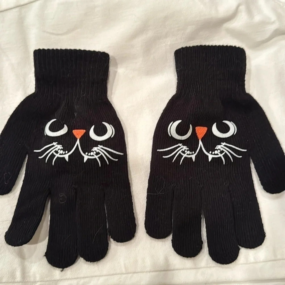 Black Cat Halloween adult OS mittens